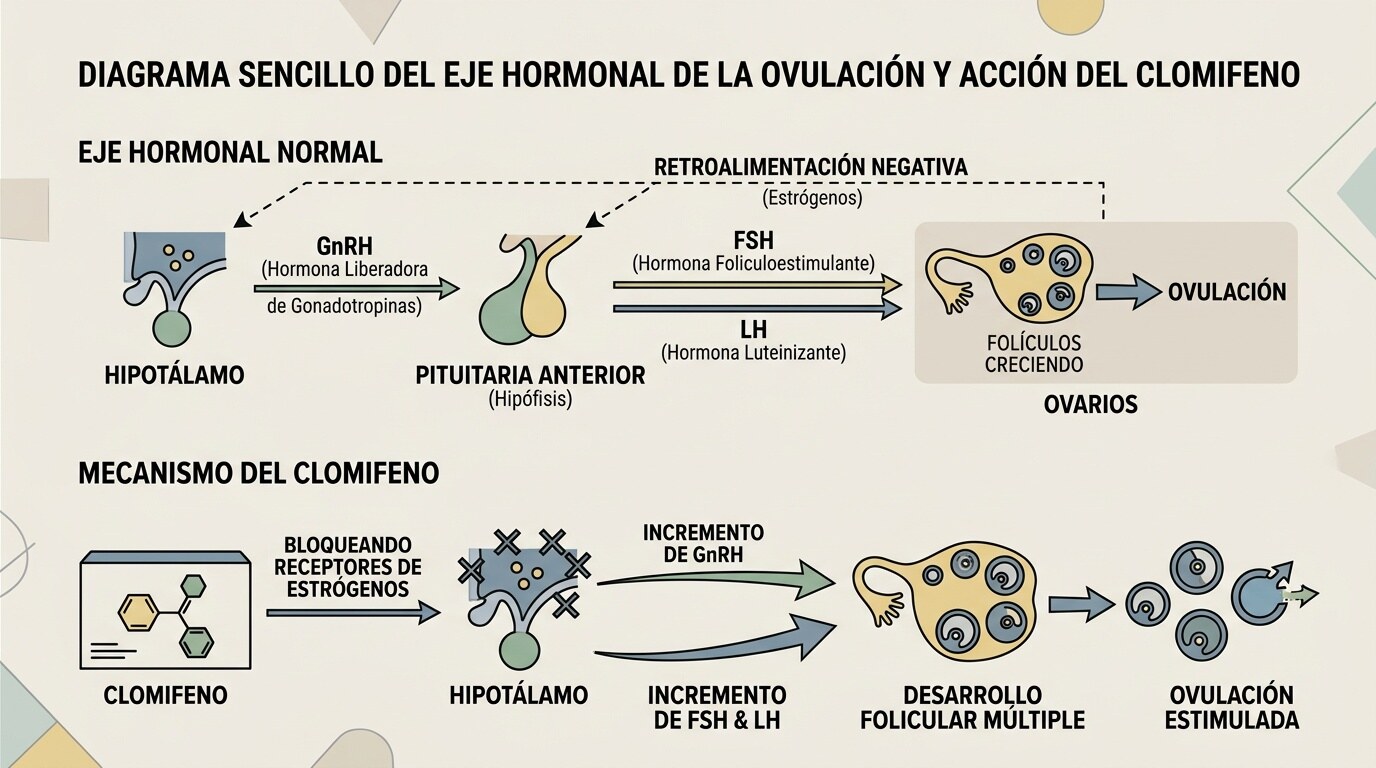 Diagrama sencillo del eje hormonal que estimula la ovulación