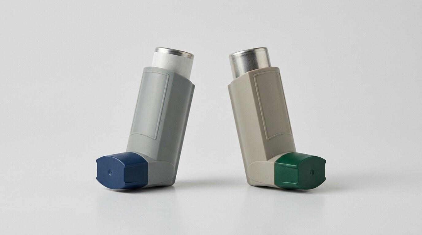 Inhalador de albuterol de alivio rápido con la tapa de la boquilla retirada