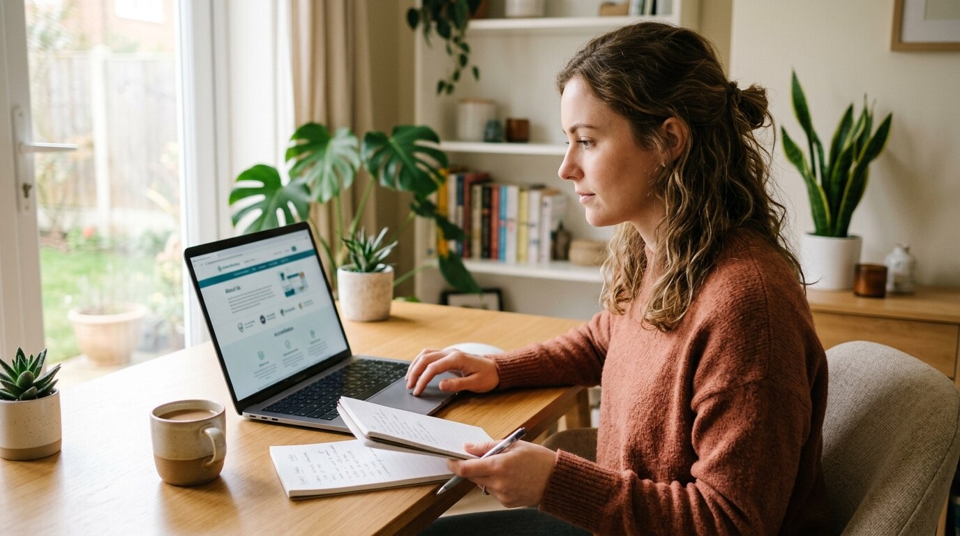 Person checking online pharmacy and delivery details before an order