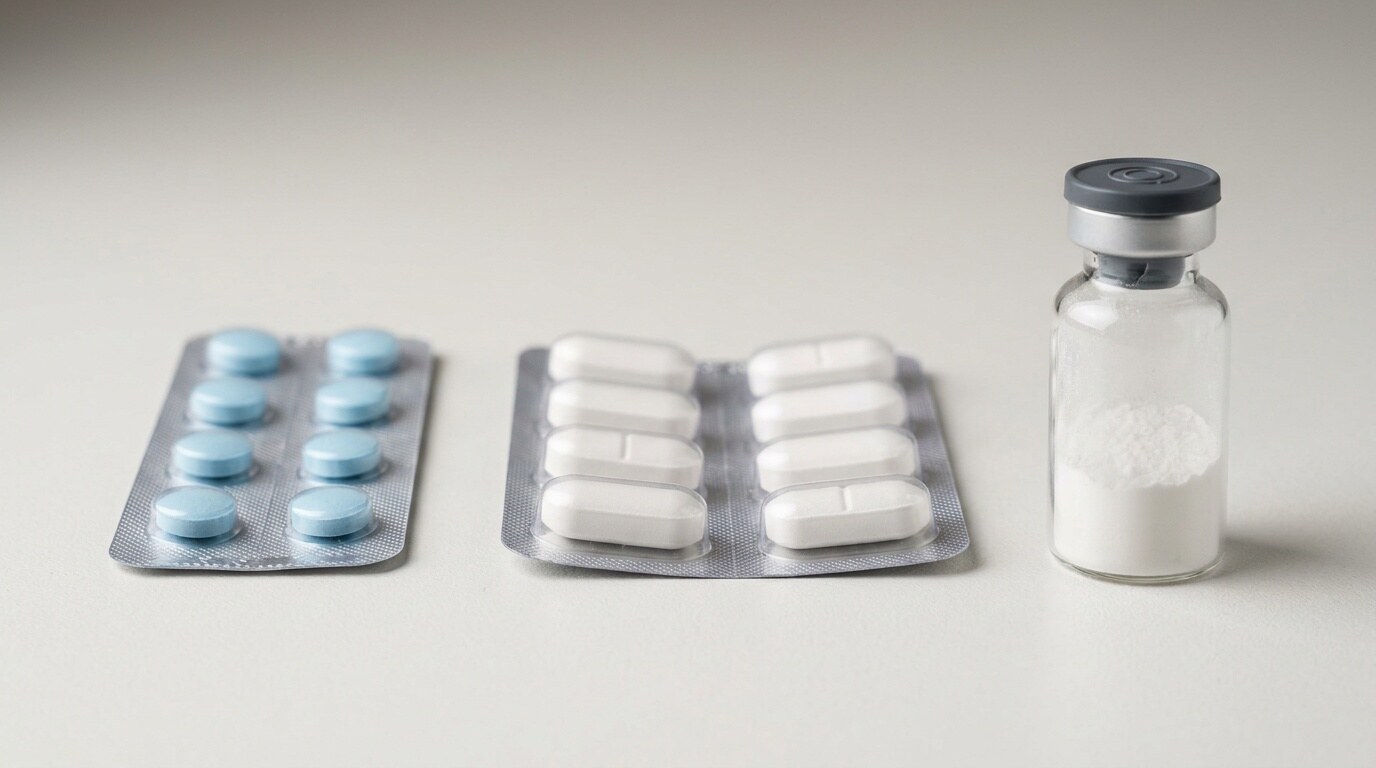Comparación de un comprimido de 250 mg y uno de 500 mg junto a polvo para suspensión
