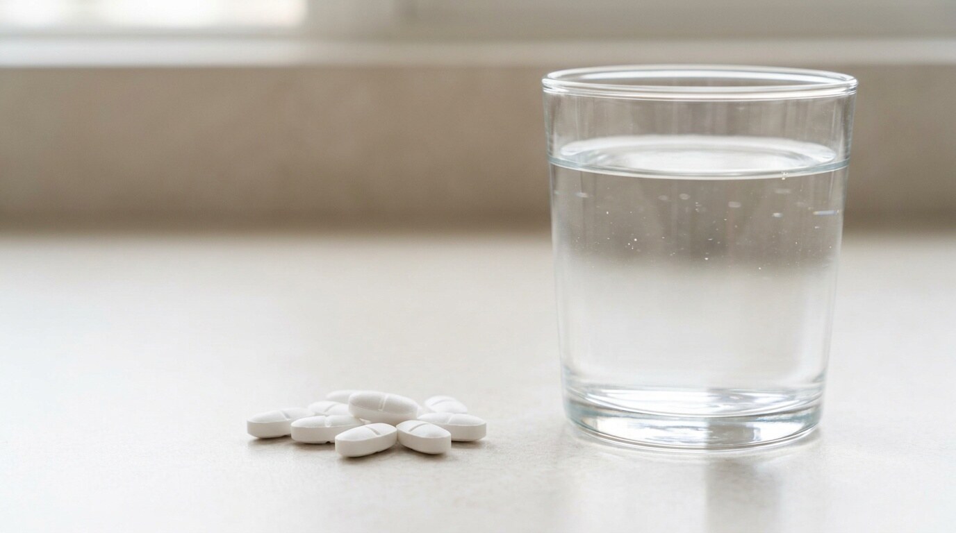 Clomiphene citrate tablets beside a glass of water for a prescriber-directed treatment plan