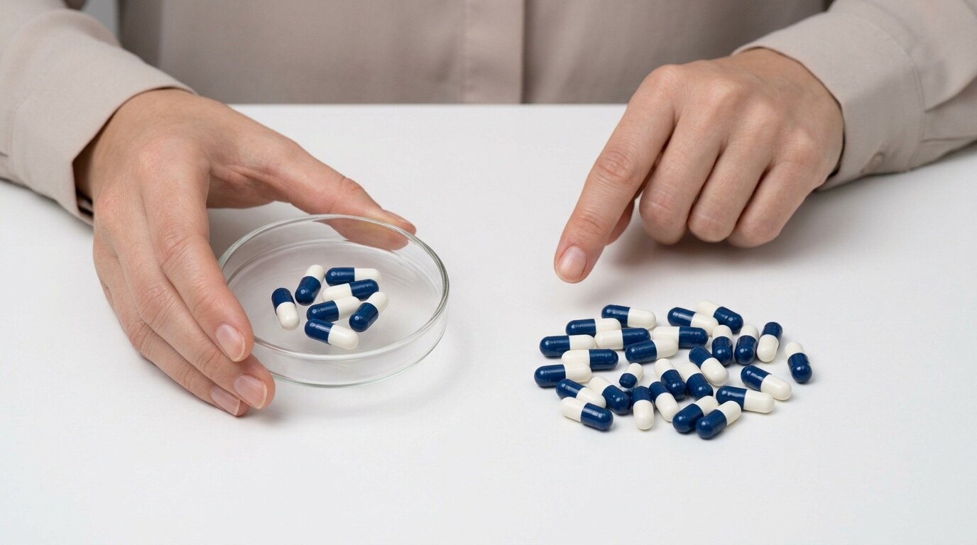 Person comparing two doxycycline capsule strengths and quantities to understand cost differences