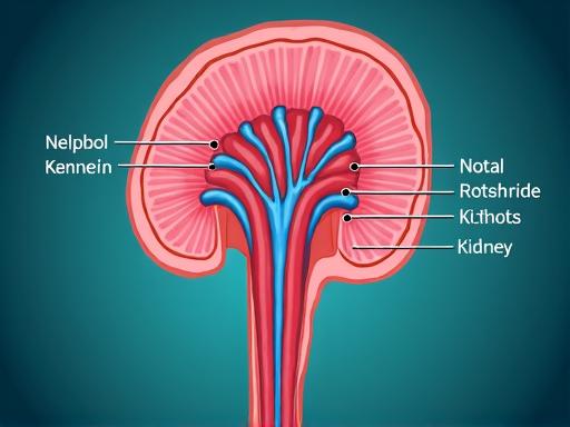 Medical illustration of kidney nephron showing loop of Henle and ion transport sites affected by furosemide