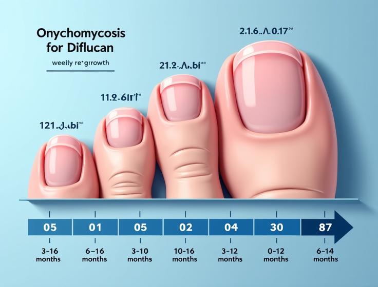 Onychomycosis treatment timeline with Diflucan showing nail regrowth over months
