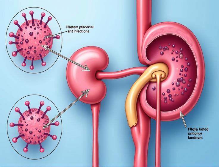 Educational medical illustration of urinary tract and antibacterial effect of Bactrim