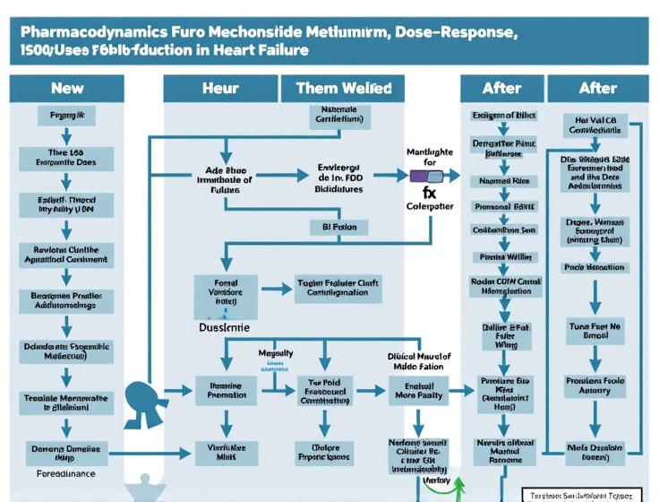 Clinical infographic summarizing furosemide mechanism, dose–response, and preload reduction effects