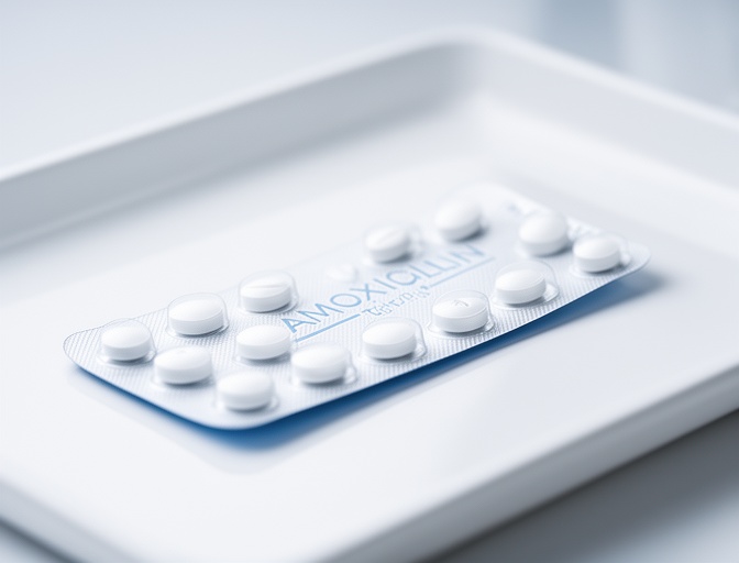 Blister pack of amoxicillin tablets as an antibiotic medication