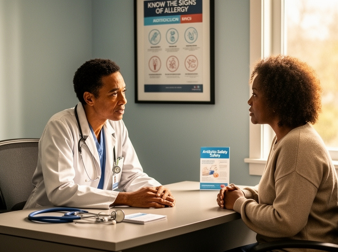 Doctor counseling patient about safe antibiotic and amoxicillin alternatives