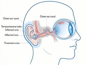 Diagram showing ear and eye infections treated with ciprofloxacin drops