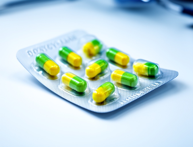 Blister pack of doxycycline capsules ready for oral use