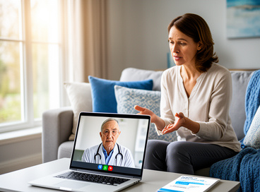Smiling woman consulting a doctor online about safe Cytotec use and reviewing an electronic prescription before buying Cytotec online