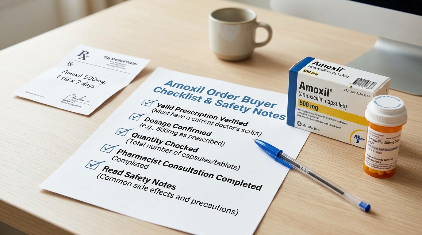 Buyer checklist for Amoxil order with prescription verification and medicine safety notes