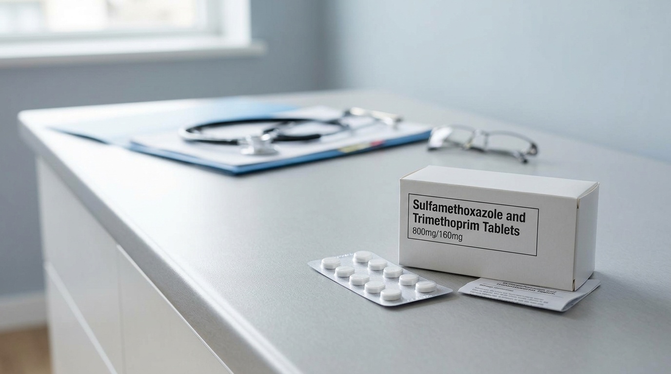 Bactrim tablets in a clean clinical setting for an introductory product image