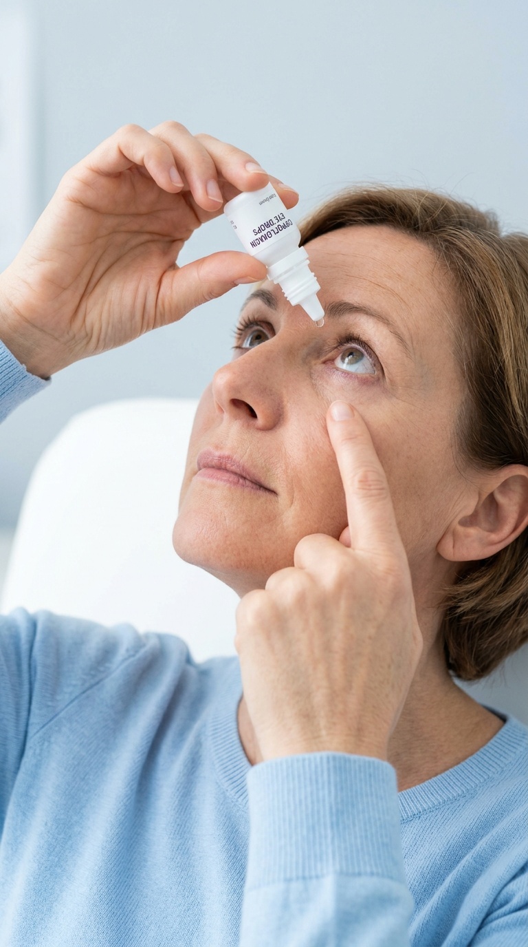 Demonstration of correct eye drop administration technique