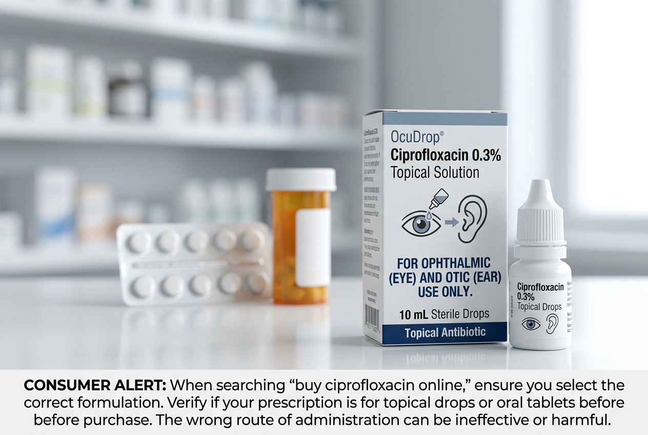 Product selection image comparing topical drop packaging details for route confirmation