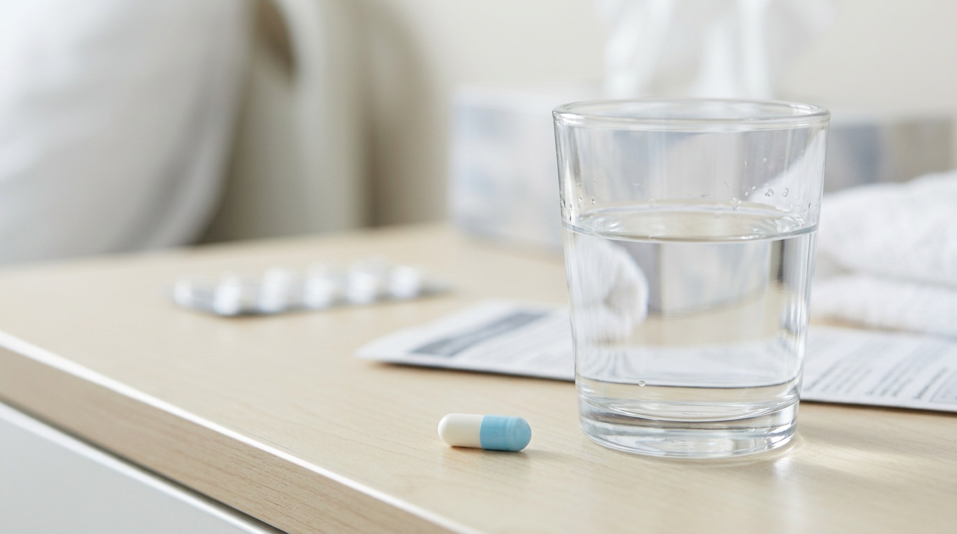 Capsule with glass of water illustrating oral Diflucan dosing