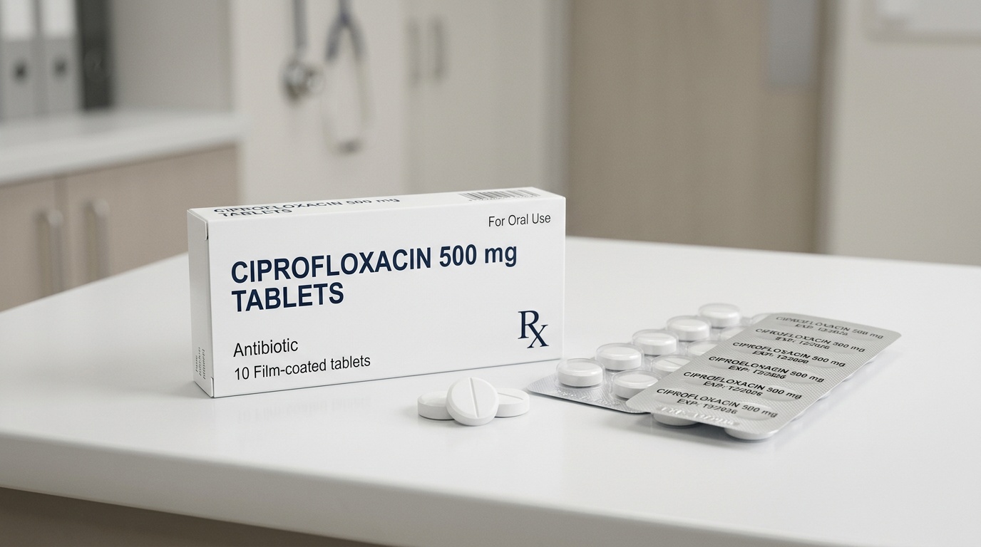 Box and blister pack presentation for ciprofloxacin 500 mg tablets