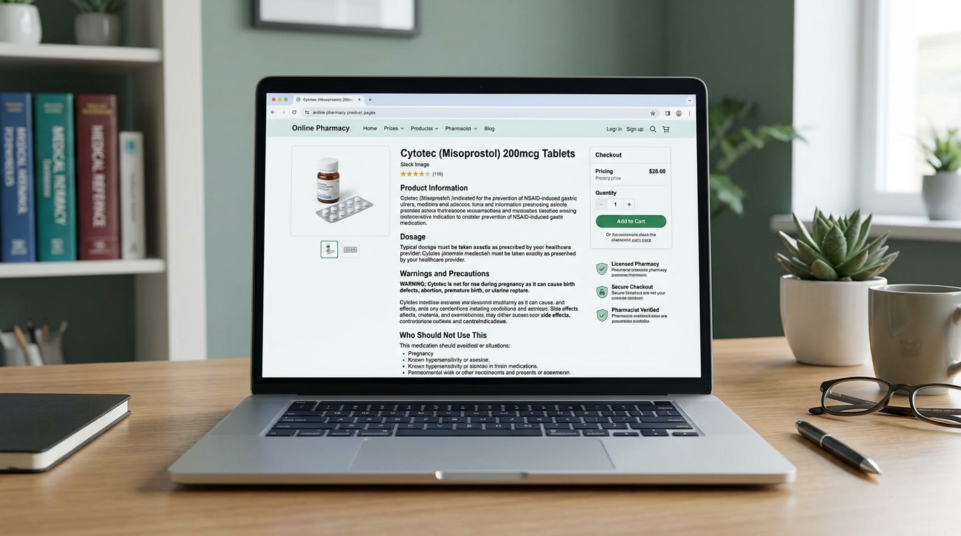 Online pharmacy medicine information and checkout review for Cytotec