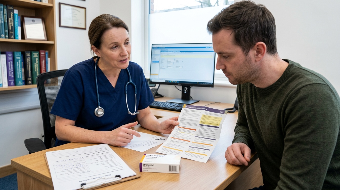 Healthcare professional discussing Stromectol safety considerations with a patient